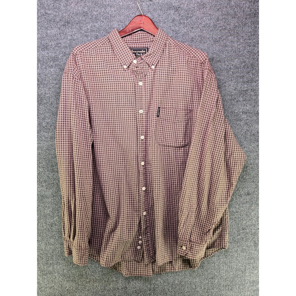 Abercrombie & Fitch Mens XL Long Sleeve Button Down Shirt Micro Check Burgundy